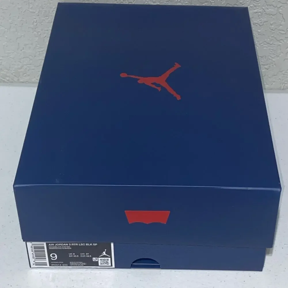 Jordan 3 Retro Levis Black Denim Sneakers IR0914-400 Mens‎ Size 9